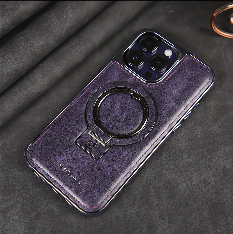 Case de Couro Luxuosa com Suporte Invisível para Celular