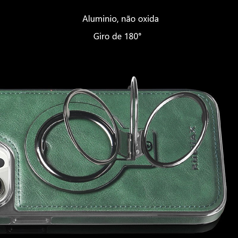 Case de Couro Luxuosa com Suporte Invisível para Celular